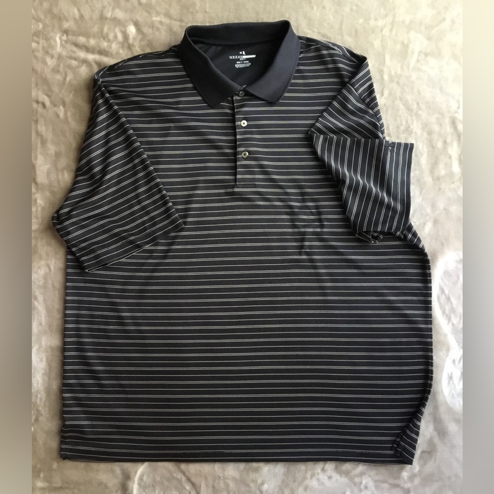 Men's Black Striped Polo Shirt with Contrast Collar